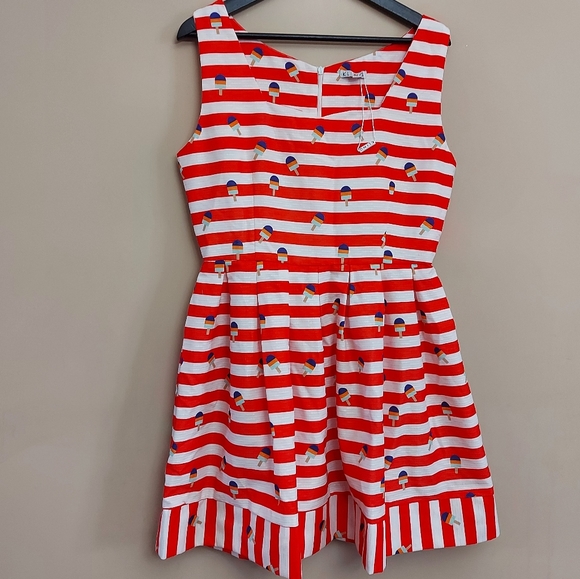 Kling red and white stripe icecream fit and flare dress - Picture 5 of 10